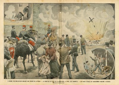 Illustration of Eugene Damblans (1865-1945) in Le Pelerin, 25/09/04 - In Gracay, Criminals Burn a Statue of the Virgin by Eugene Damblans