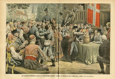 The Norwegian elections, amid popular enthusiasm, ratify the breaking of the union pact with Sweden by Eugene Damblans