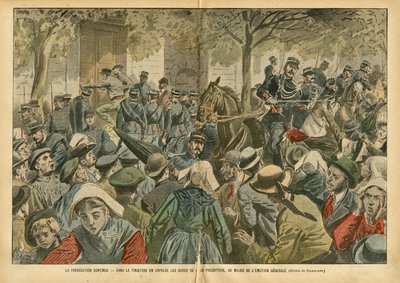 Illustration of Eugene Damblans (1865-1945) in Le Pelerin, 27/10/07 - Persecution Continues in Finistere, the Cures of Their Presbytery Are Expelled in the Middle of General Emotion by Eugene Damblans