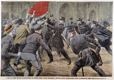 In Lille, the police repel the anticlerics who come, in front of the church of St Maurice, to protest against Catholics celebrating Joan of Arc by Eugene Damblans