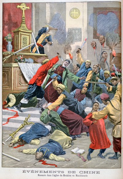 Massacre in the Church of Moukden, Manchuria, China, 1900 by Eugene Damblans