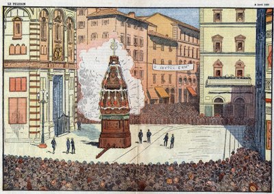 Scoppio del Carro (explosion of the cart) folk event of the city of Florence - illustration by Damlans of April 1928 by Eugene Damblans