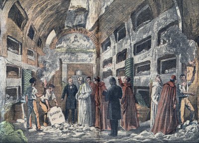 The archeologist Giovanni Battista de Rossi makes Pope Pius IX visit the crypt of the Popes he has just discovered - Illustration of Damblans in 