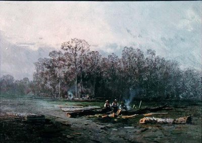 Misty Landscape with Woodcutters by Eugene Deshayes