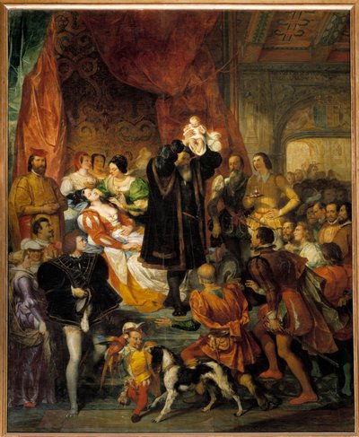 Birth of King Henry IV on 13/12/1553 at the Chateau de Pau by Eugene Deveria