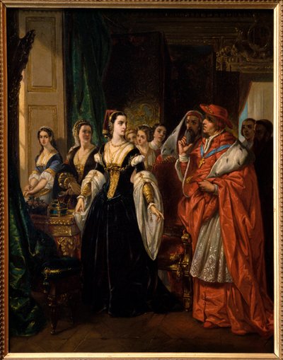 The Divorce of Henry VIII: Cardinal Thomas Wolsey and Catherine of Aragon in 1533 - Scene of the play The Famous History of the Life of King Henry the Eighth by William Shakespeare - Painting by Eugene Deveria by Eugene Deveria