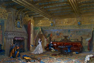 Design of a Gothic style hall for Chateau de Pierrefonds, with the emperor and empress by Eugene Emmanuel Viollet le Duc
