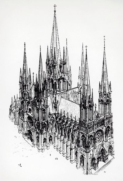 Isometric View of Ideal Cathedral, drawing by Eugene Emmanuel Viollet-le-Duc from Dictionary of French Architecture from 11th to 16th Century by Eugene Emmanuel Viollet le Duc
