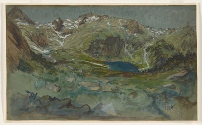 View of the Lac d’Espingo and the Cirque d’Espingo in the Pyrenees by Eugene Emmanuel Viollet le Duc