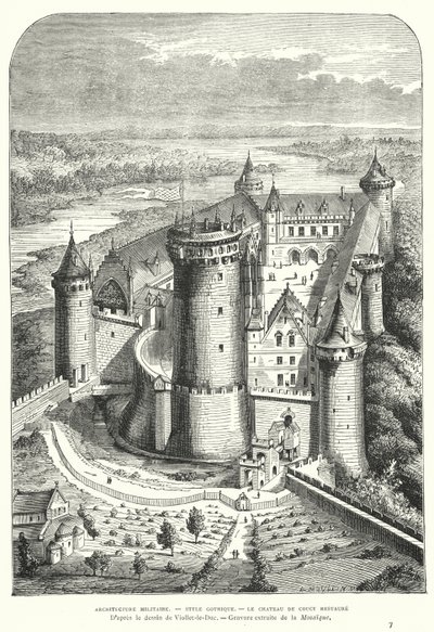 Chateau de Coucy, Picardy, France, after its restoration in the 19th Century by Eugene Viollet-le-Duc by Eugene Emmanuel after Viollet le Duc
