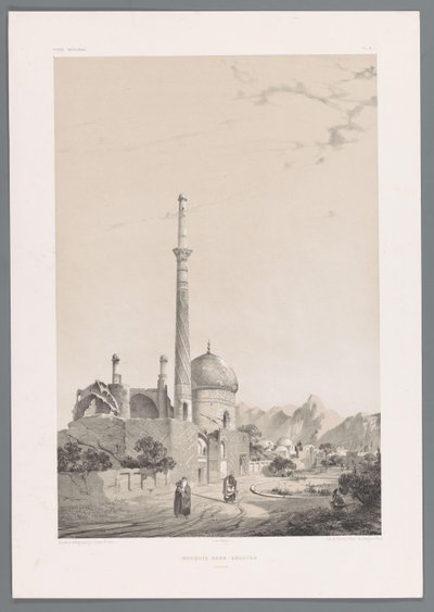 Baba Sukhte Mosque with the Bagh-e-Ghoushkhane Minaret in Isfahan by Eugene Flandin