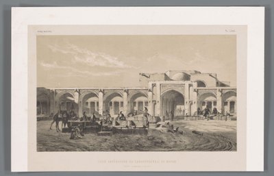 Inner Courtyard of the Caravanserai of Mahyar by Eugene Flandin