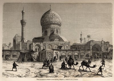 The Marche Square and the Ahmet Khiaia Mosque in Baghdad, drawing by Eugene Flandin, to illustrate his journey to Mesopotamia in 1840-1842. Engraving in Le tour du monde 1861 by Eugene Flandin