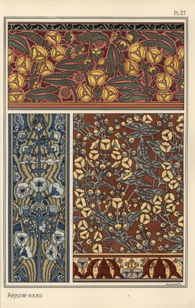 Arrowhead, Sagittaria Sagittifolia, as a Design Motif in Wallpaper and Fabric Patterns by Eugene Grasset