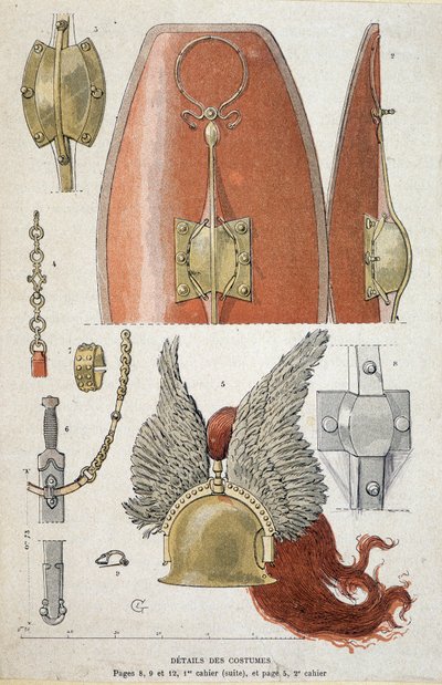 Details of Gallic Warrior Costume - in “Illustrous Teaching Cahiers, War Costumes of the Bronze Age and the Gaulish Age”, ed. Grasset by Eugene Grasset