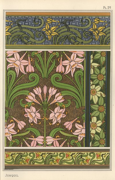 Jonquil, Narcissus Jonquilla, as Design Motif in Wallpaper and Fabric Patterns by Eugene Grasset