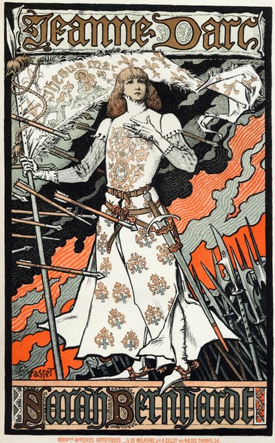 Literature. Theatre. Joan of Arc, play by Charles Peguy. Poster by Eugene Grasset representing Sarah Bernhardt, France by Eugene Grasset