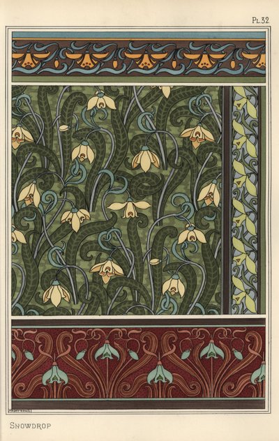 Snowdrop, Galanthus Nivalis, as Design Motif in Wallpaper, Borders and Fabrics by Eugene Grasset