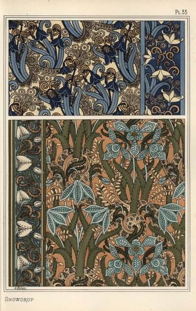 Snowdrop, Galanthus Nivalis, as Design Motif in Wallpaper, Borders and Fabrics by Eugene Grasset