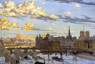 The Ile de la Cite seen from the Louvre bridge by Eugene Grasset