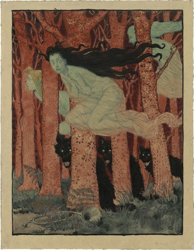 Three Women and Three Wolves by Eugene Grasset