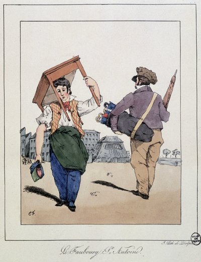 Le faubourg St Antoine: furniture repairman and walking umbrellas merchant - in "Souvenirs d