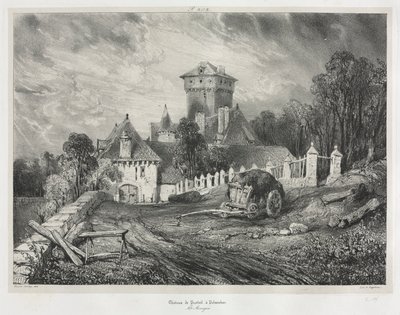 Picturesque and Romantic Journeys in Old France: Auvergne (vol. II): Pesteil Chateau at Polminhac, Plate 202 by Eugene Isabey