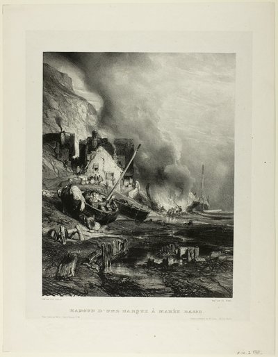 Repair of a Ship at Low Tide, plate four from Six Marines by Eugene Isabey