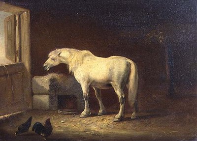 White horse in a stable by Eugene Joseph Verboeckhoven