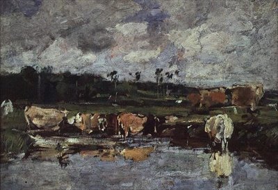 Animals in a Pond by Eugene Louis Boudin