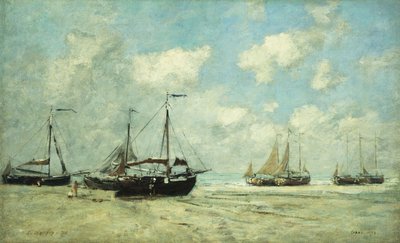 Boats on the Shore at Scheveningen by Eugene Louis Boudin