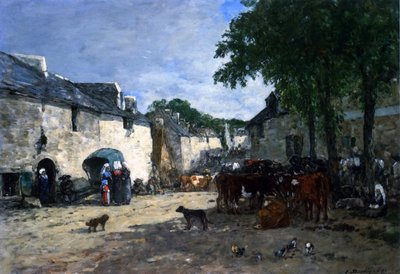 Cattle market at Daoulas, Brittany by Eugene Louis Boudin