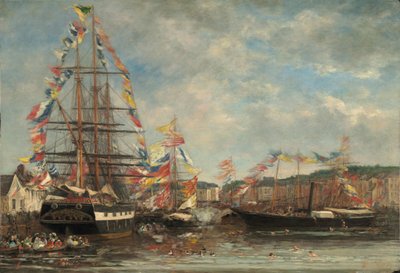 Festival in the Harbor of Honfleur, 1858 by Eugene Louis Boudin