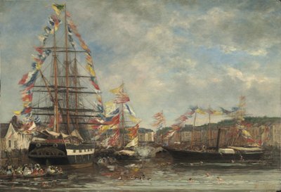 Festival in the Harbour of Honfleur, 1858 by Eugene Louis Boudin