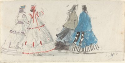 Four Ladies in Crinolines Walking at Trouville, 1865 by Eugene Louis Boudin
