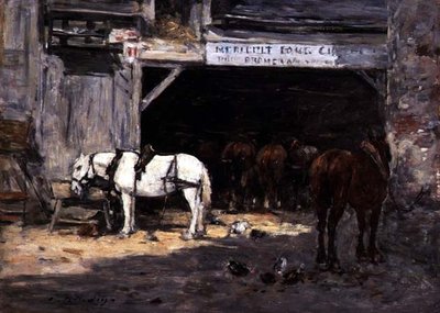 Horses for Hire in a Yard, c.1885-90 by Eugene Louis Boudin