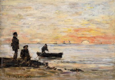 Low Tide - Shore and Fishermen at Sunset by Eugene Louis Boudin