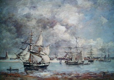 Sailing Boats in a Port by Eugene Louis Boudin