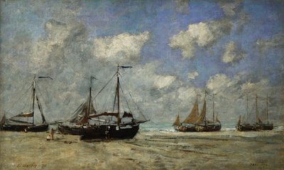 Scheveningen, Boats Run Aground on the Shore, 1875 by Eugene Louis Boudin