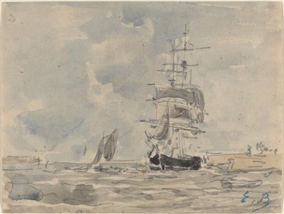 Seascape with Sailing Vessel by Eugene Louis Boudin