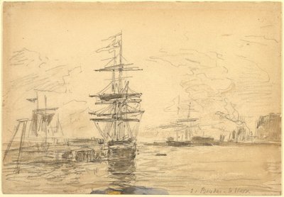 Ships in Harbor, c. 1875 by Eugene Louis Boudin