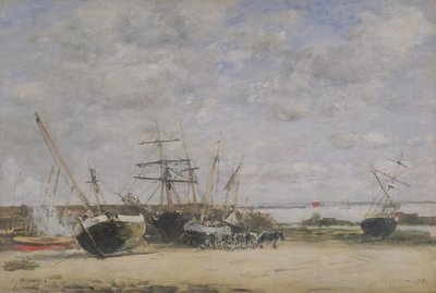 Vessels and Horses on the Shoreline by Eugene Louis Boudin