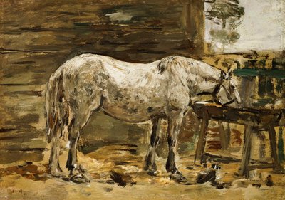White Horse at the Drinking Trough by Eugene Louis Boudin