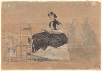 Woman in a Crinoline on the Beach of Trouville by Eugene Louis Boudin