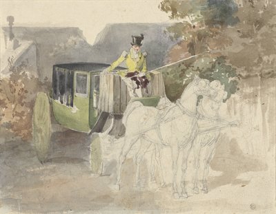 Carriage with Two Horses in a Wooded Area by Eugene Louis Lami
