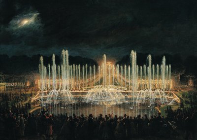 Illuminated Fountain Display in the Bassin de Neptune in Honour of Prince Francisco de Assisi de Bourbon by Eugene Louis Lami