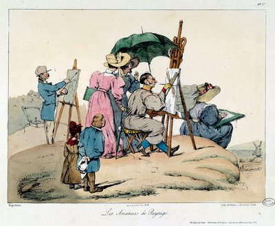Landscape Lovers. Presented Painters Regroups to Paint a Maritime Landscape. Illustration of the Book La Vie de Chateau by Eugene Louis Lami
