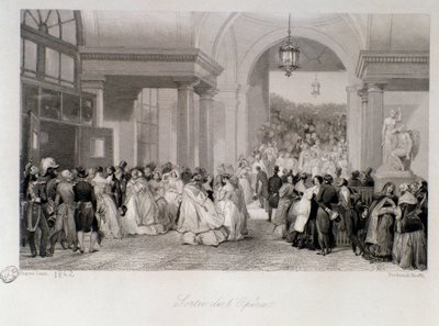 The public has the release of the Opera in Paris. Engraving by Eugene Louis Lami 1842 Private collection by Eugene Louis Lami