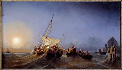 The return of fishermen to the setting sun by Eugene Modeste Edmond Lepoittevin