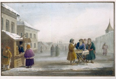 Tobacco vendor in front of a tobacco shop in Russia by Eugéne Pluchart